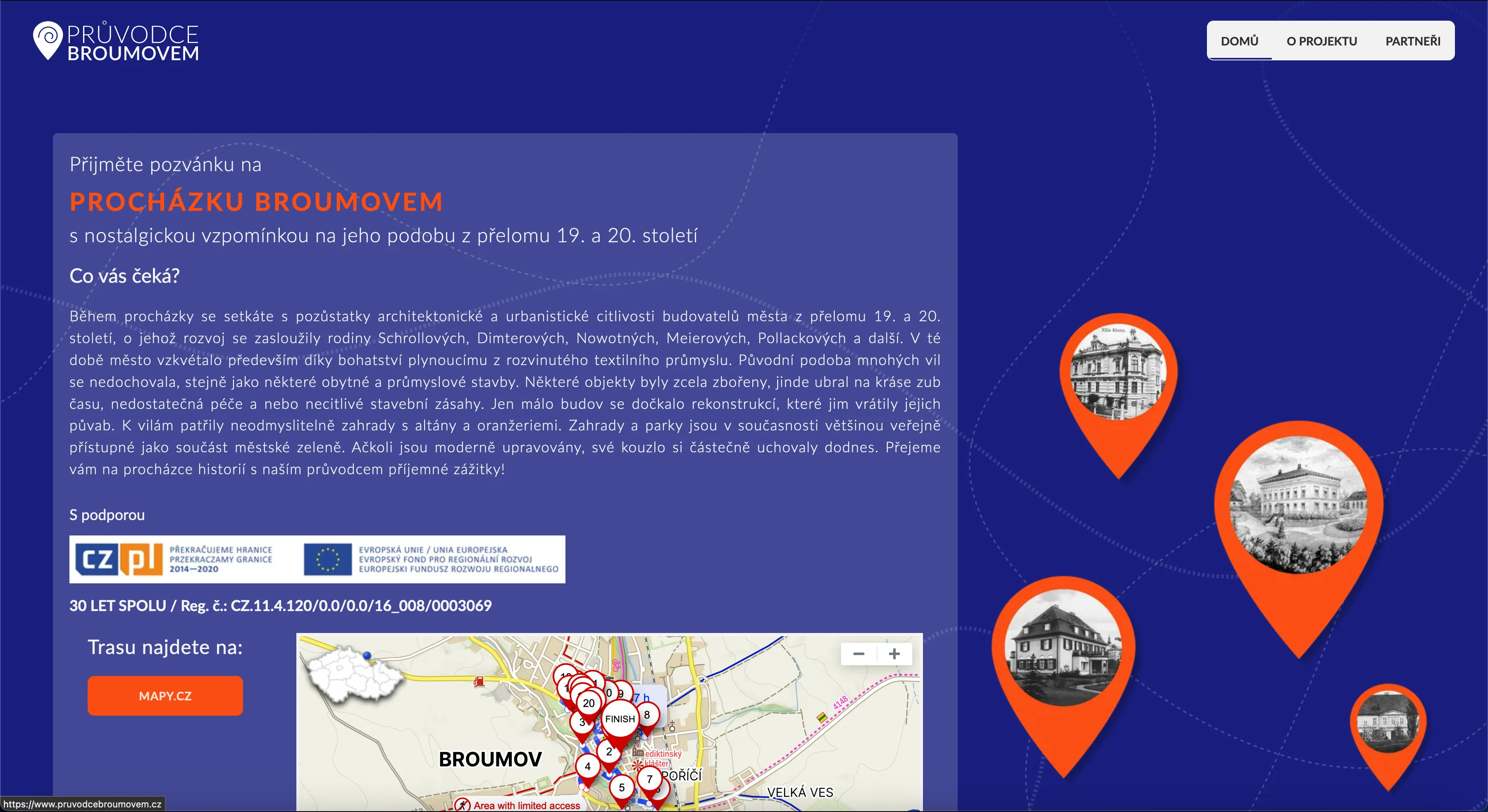 Screenshot of the Pruvodce Broumovem project
